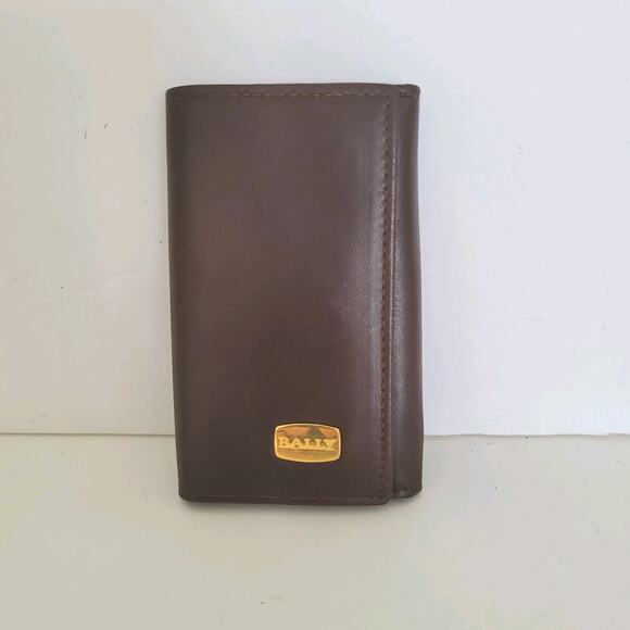 BALLY Switzerland 6 Hooks Key Coin Case Wallet Holder Brown Leather 4x2 - Picture 1 of 10